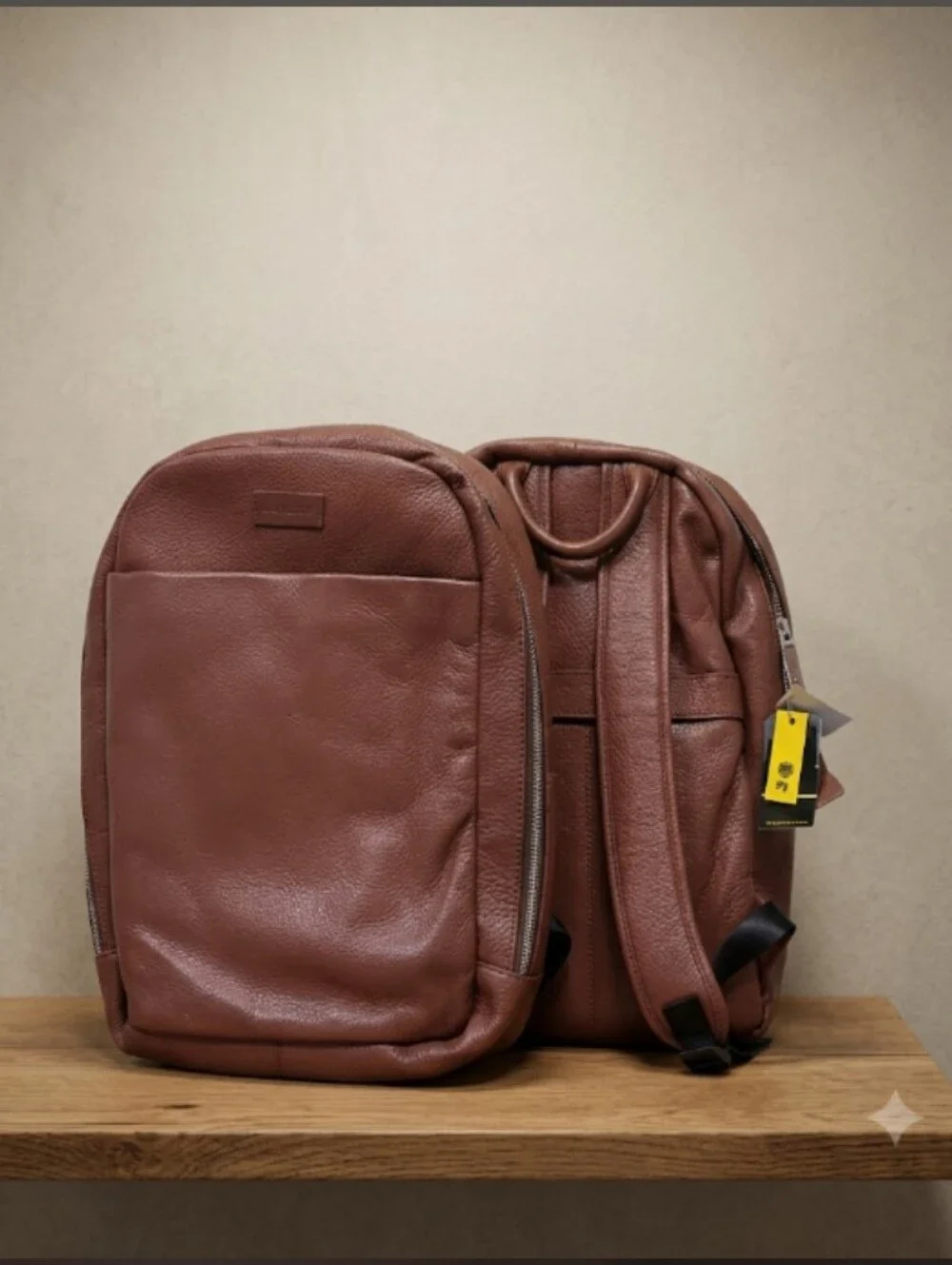 Brown Pebble Leather Unisex Backpack  School Travel Work New 15